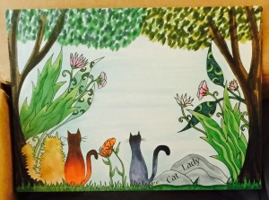 Colorful Cats with Flowers print